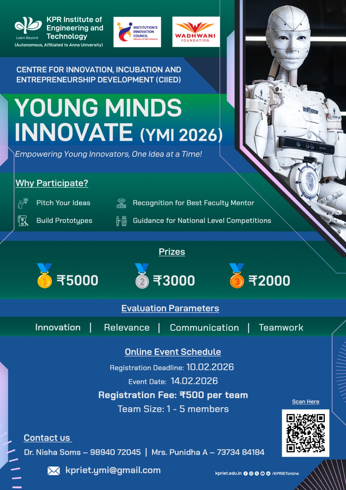 Young Minds Innovate (YMI 2026) Technical Event Poster 